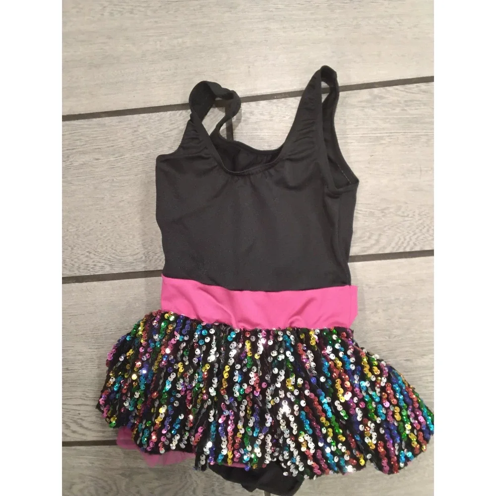 Weissman Kids Black Pink Rainbow Sequin Tutu Dance Leotard Costume SC